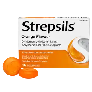 Strepsils Sore Throat Relief 
Orange Flavour Lozenges